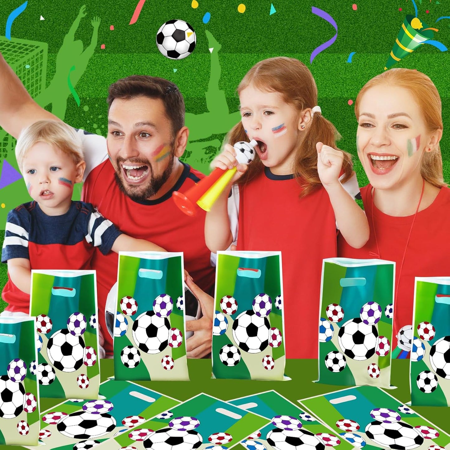114 Pcs Soccer Party Favors for 10 Kids, Soccer Goodie Bags with Whistles, Slap Bracelets, Spinning Balls, Keychains, Tattoos & Stickers for Birthday, Team Celebration & Game Day