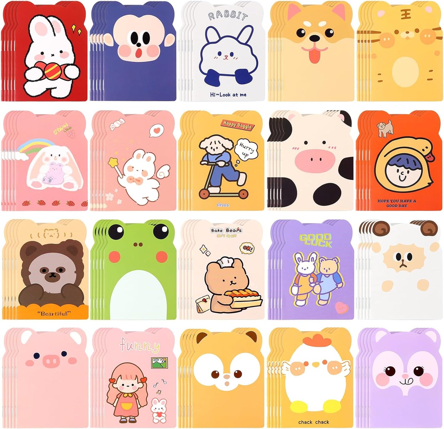 100pcs mini notebooks bulk party favors small cute pocketbook kawaii cartoon animal journal mini notepads for Christmas Classroom Prizes Gift College Ruled Pages back to school supplies for student