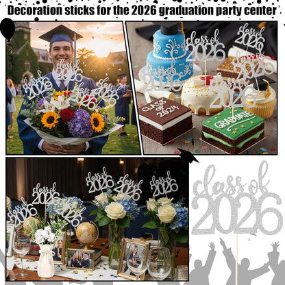 Amyhill 24 Pcs 2026 Graduation Decorations Class of 2026 Graduation Centerpiece Sticks Glitter Double Sided for Table Grad Party Decorations for Vase Table Toppers Supplies(Black)
