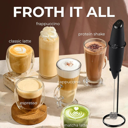 Zulay Kitchen Powerful Milk Frother Wand With Duracell Batteries - Ultra Fast Handheld Drink Mixer - Electric Whisk Foam Maker for Coffee, Lattes, Cappuccino & Matcha - Z1 Motor - Black - Colors A
