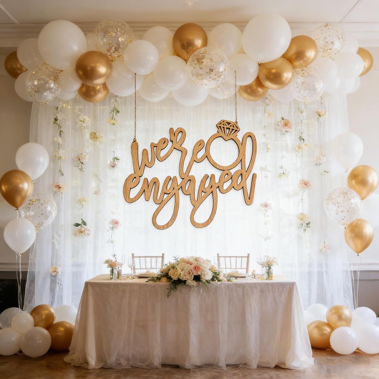 We're Engaged Sign,Wooden Wedding Decor for Backdrop with Diamond Accent,Just Engaged Sign, Engagement Welcome Sign, We’re Engaged Welcome Sign, Engaged Signs, Bridal Shower Decorations Photo Booth Props