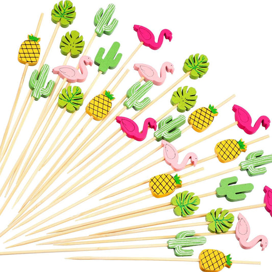 Blulu 200 Pack Cocktail Picks Fancy Toothpicks for Appetizers 4.7 Inch Pearl Cocktail Skewers for Drink Bamboo Flavored Stick Charcuterie Fruit Food Accessories Birthday Wedding Party Decor
