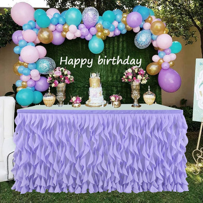 leegleri 6FT Tulle Ruffle Curly Willow Table Skirt for Rectangle or Round Tables, Under The Sea Ocean Blue Baby Shark Themed Tutu Table Skirt for Baby Shower, Birthday Party