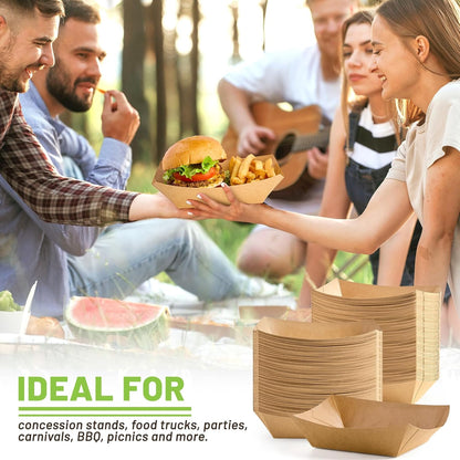 ZORRITA 3 Lb Paper Food Trays - 50 Pack Disposable Nacho Trays, Kraft Paper Food Boats Taco Holders Party Serving Baskets for Hot Dogs Snacks Tacos Fries