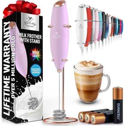 Zulay Kitchen Powerful Milk Frother Wand With Duracell Batteries - Ultra Fast Handheld Drink Mixer - Electric Whisk Foam Maker for Coffee, Lattes, Cappuccino & Matcha - Z1 Motor - Black - Colors B