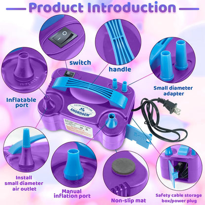Anordsem Electric Balloon Air Pump: Polypropylene Plastic Case with Dual Nozzle - Quick Inflating for All Balloons at Home - Blower Machine Knotter/Ribbon for Parents Party DIY Decoration
