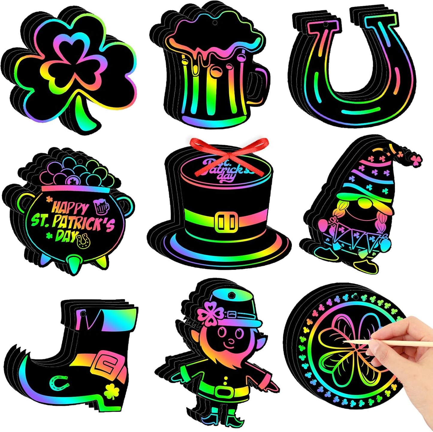 FEBSNOW Valentines Crafts for Kids, 48 PCS Heart Rainbow Magic Scratch Art Day Cards for Kids Classroom Scratch Paper Art for Valentines Day Gifts Party Favors witn Heart Stickers