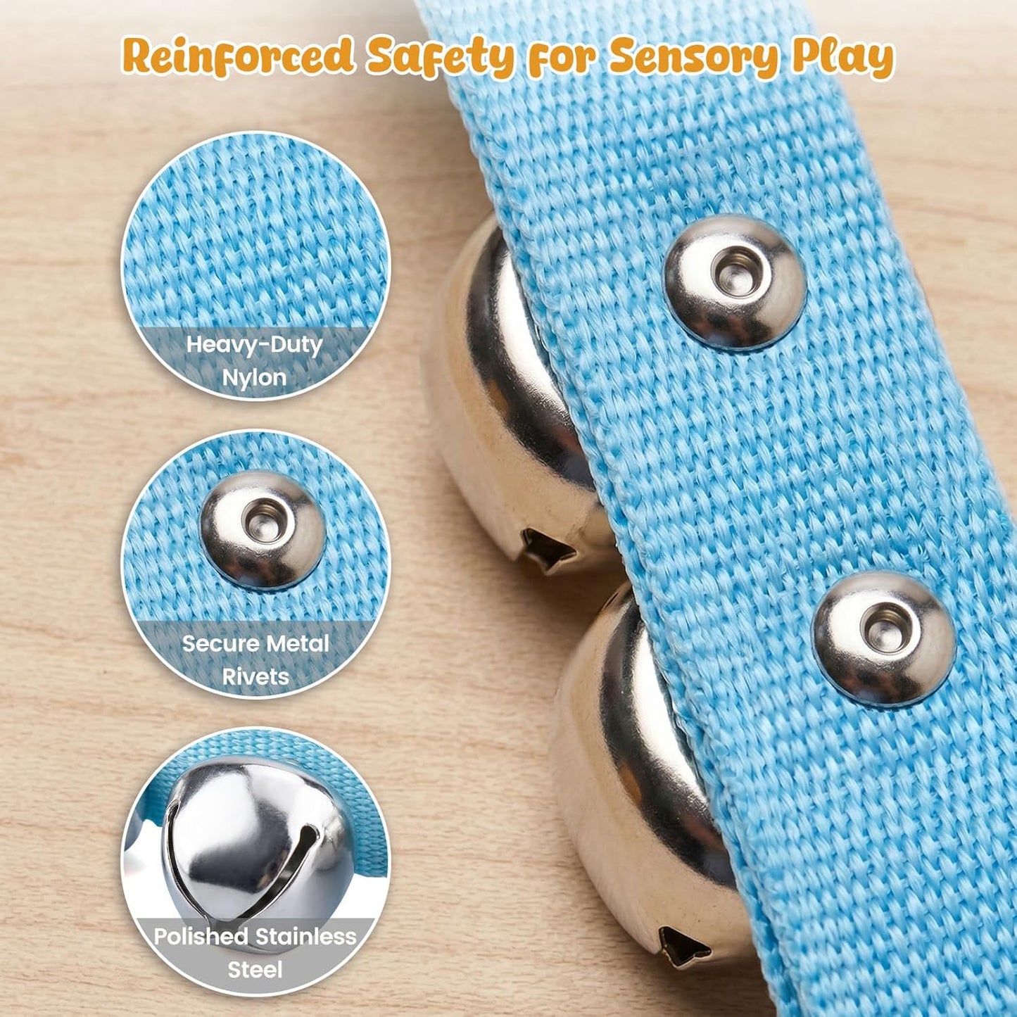 POPLAY 6 PCS Percussion Instruments, Wrist Bells Jingle Bells Musical Rhythm Toys
