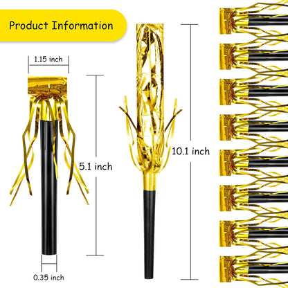 Skylety 18 Party Blower Noisemakers Glitter Birthday Noise Maker Squawkers Blowouts Whistles Fringed for Sport Events Musical Blowouts for Wedding 2026 Grad Party Supplies (Gold)