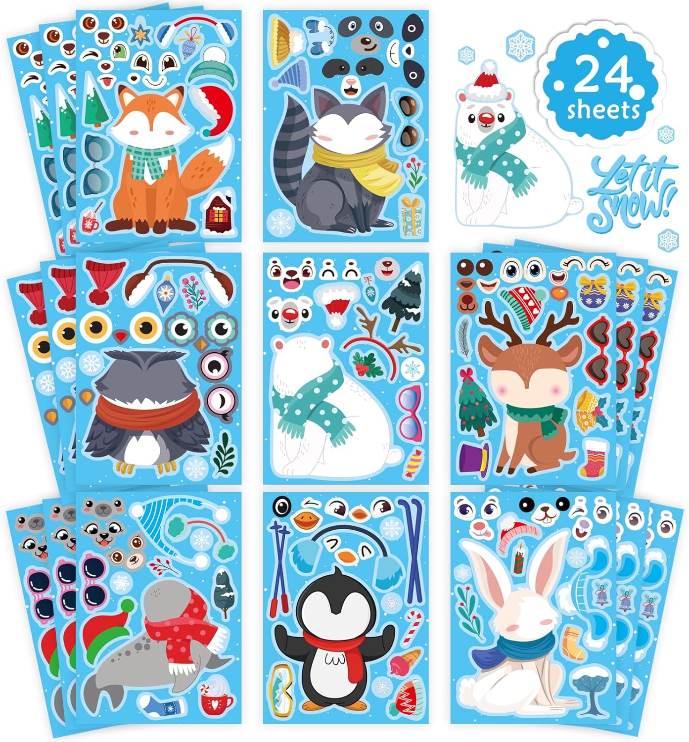 24 Sheets Summer Stickers for Kids Toddlers, Make-a-face Stickers for Kids Classroom Make Your Own Animal Mix & Match Sticker, Pool Beach Luau Hawaii Sticker, Summer Holiday Party Favors