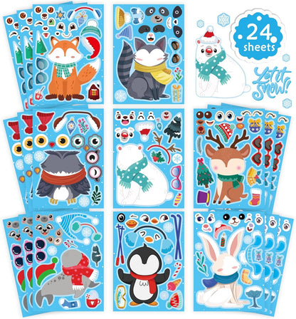 24 Sheets Summer Stickers for Kids Toddlers, Make-a-face Stickers for Kids Classroom Make Your Own Animal Mix & Match Sticker, Pool Beach Luau Hawaii Sticker, Summer Holiday Party Favors