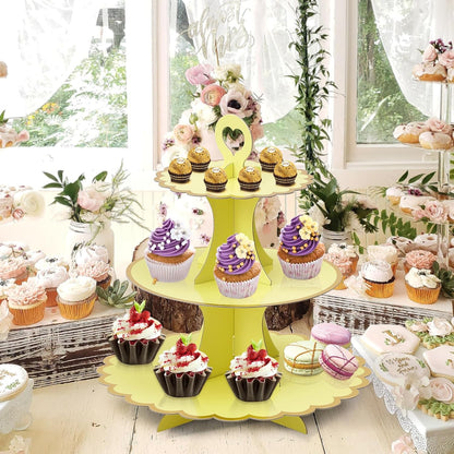 Soleebee 3-Tier Cupcake Stand, Cardboard Cupcake Tower, Cup Cake Stand Tower for Birthday Wedding Party Decoration, Cupcake Tier Stand Desserts Display 1 Set (Purple Gold)