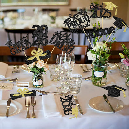 24Pcs 2026 Graduation Table Centerpieces Gold, Graduation Centerpieces for Tables 2026 Gold Class of 2026 Graduation Centerpiece Sticks for 2026 Graduation Party Table Decorations Gold