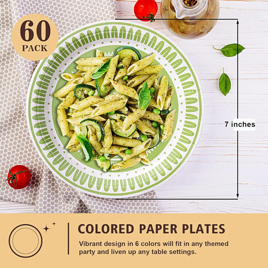 Rainbow Paper Plates for Party Supplies, 60 Count Multicolor Disposable Dinner Plates for Birthday Baby Shower Cocktail Decorations 9 inch
