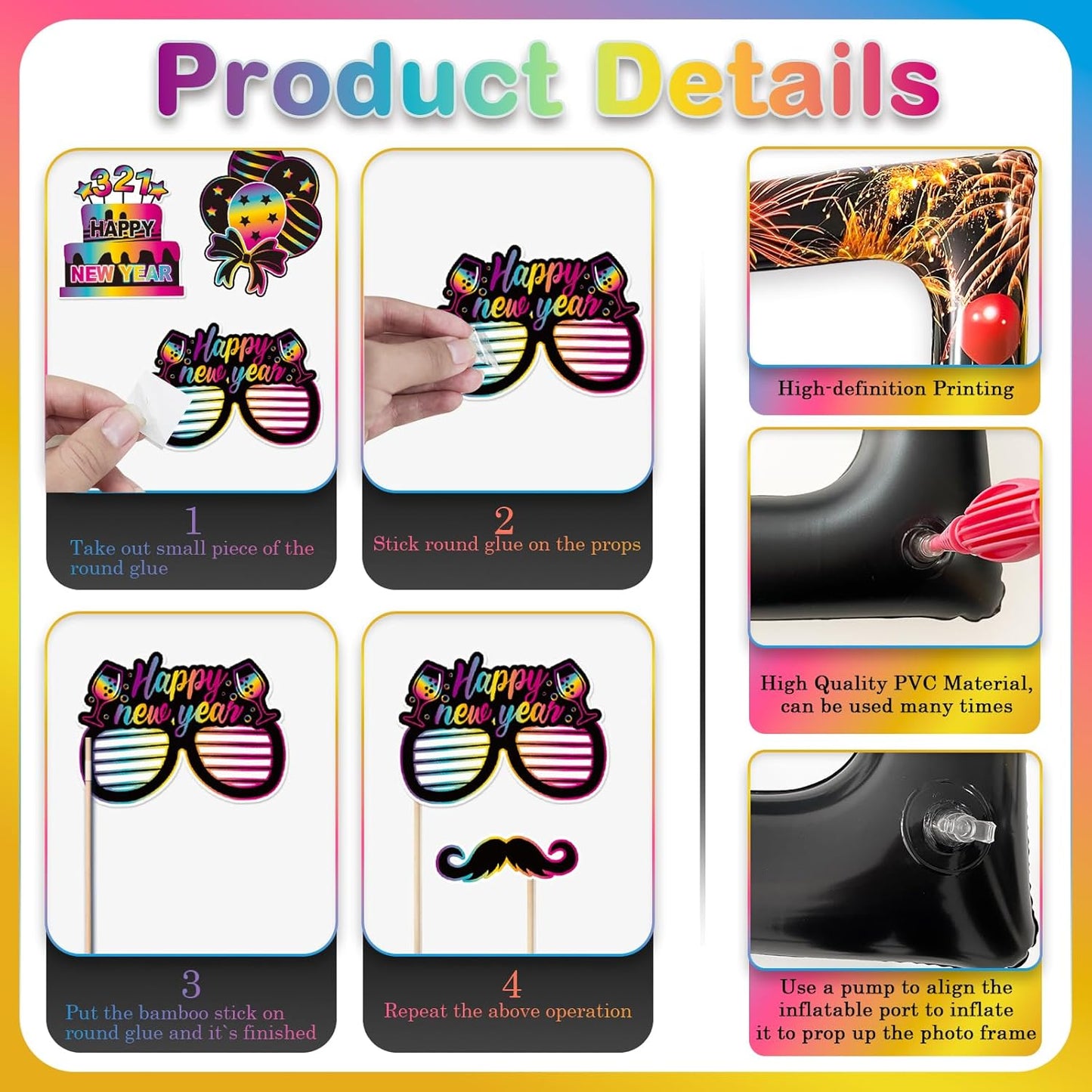 Hawaiian Photo Booth Props & Inflatable Frame, 30Pcs Luau Photobooth Props with Large Inflatable Inflatable Selfie Picture Frame for Summer Tropical Aloha Luau Party Selfie Supplies