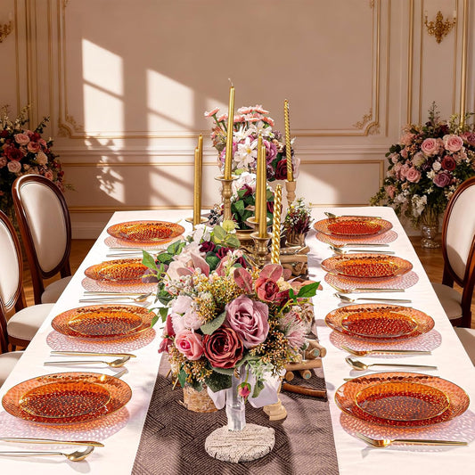 Rubtlamp 60Pcs Clear Plastic Plates,Clear Disposable Plates With Gold Rim,Heavy-duty Gold Plates,Hammered Party Plates Include 30Clear Dessert-Platos,30Dinner-Platos for Wedding, Party