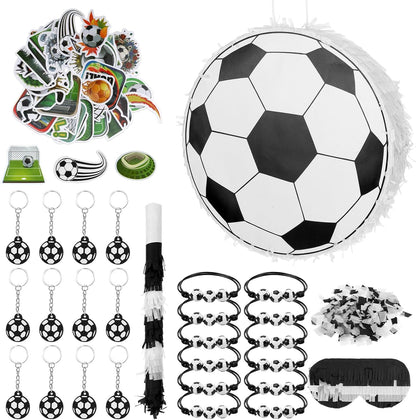 78 Pcs Soccer Piñata Set Soccer Party Favors Include Ball Pinata Blindfold Stick Confetti and Sports Bracelets Mini Keychains Bulk Stickers for Adult Sports Themed Birthday Decorations Party Supplies