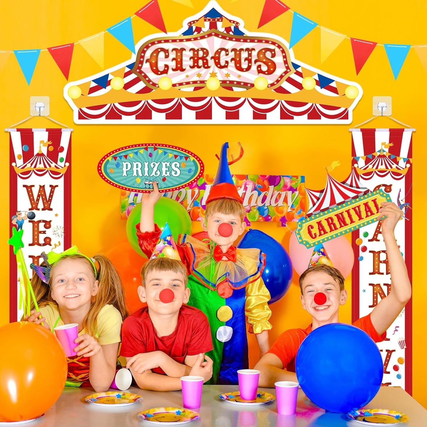 15 Pcs Circus Decorations Carnival Striped Awning Porch Banner Carnival Theme Directional Signs Welcome to the Circus for Birthday Party Supplies