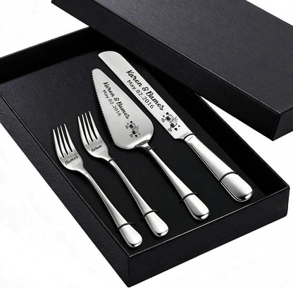 Personalized Wedding Cake Knife and Server Set, Custom Cake Cutting Set for Wedding, Silver Cake Knife Set Stainless Steel, Customized Gifts for Weddings, Engagements, Anniversaries, Birthday(Silver)