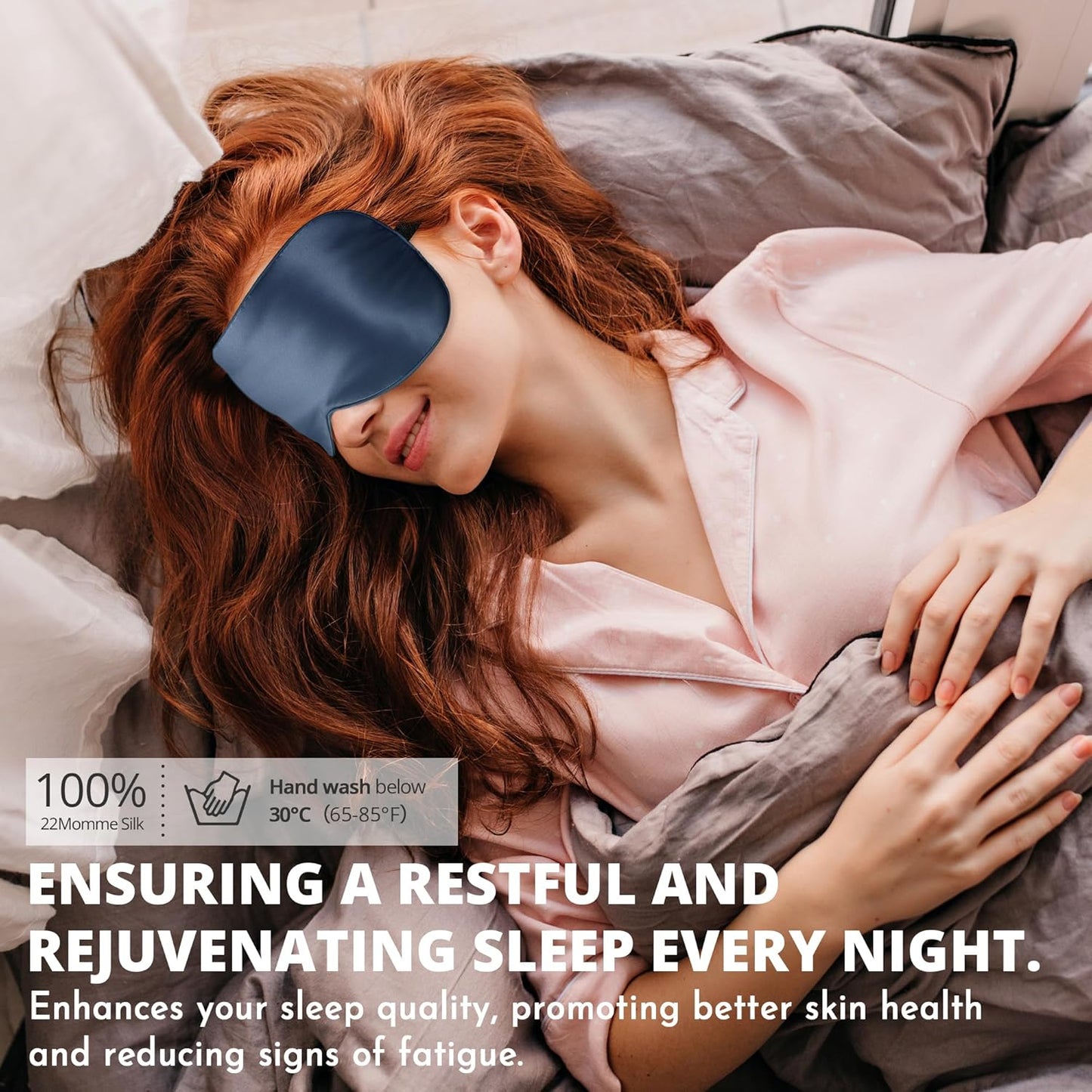 Silk Eye Mask with Adjustable Strap, Satin Blackout Sleeping Mask for Men&Women, Comfortable Blindfold Eyeshade for Night Sleep(Blue)