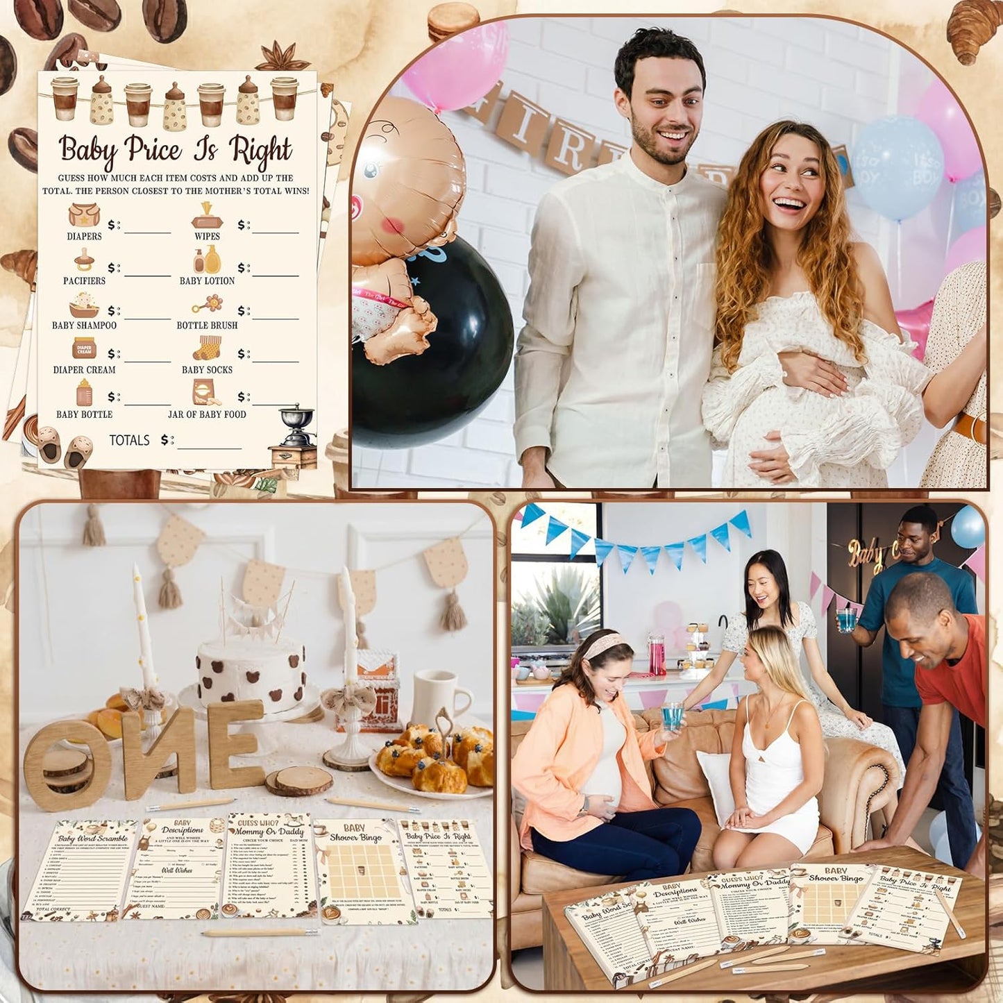 Yinder 145 Pcs Baby Shower Games Activities Cards with 20 Pencils Includes Baby Bingo Description and Wishes Guess Who Price is Right Word Scramble Game(Here Comes the Son)
