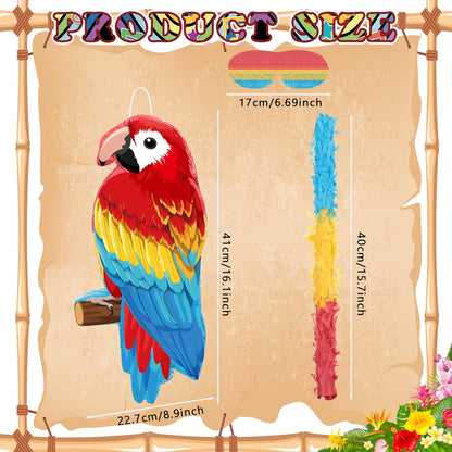Threan Small Tiki Tropical Hawaii Piñata with Blindfold Bat Aloha Luau Piñata for Hawaiian Luau Themed Party Decoration Summer Birthday Party Supplies, 15.7 x 3.1 x 12.2 Inch