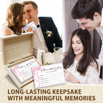 Boho Advice and Wishes for the Mr and Mrs - 50 Packs Wedding Advice Cards Bridal Shower Game Cards with Box Reception Guest Book for Bride Groom Newlywed Engagement Party Decoration -A08