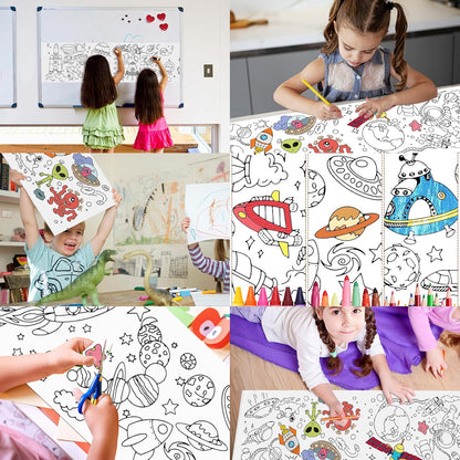 2PCS Children's Drawing Roll, Coloring Paper Roll for Kids Gift, 120 * 11.8 Inches DIY Painting Drawing Paper Roll, Sticky Drawing Paper Roll, Early Educational Toys for Kids (Animal World)