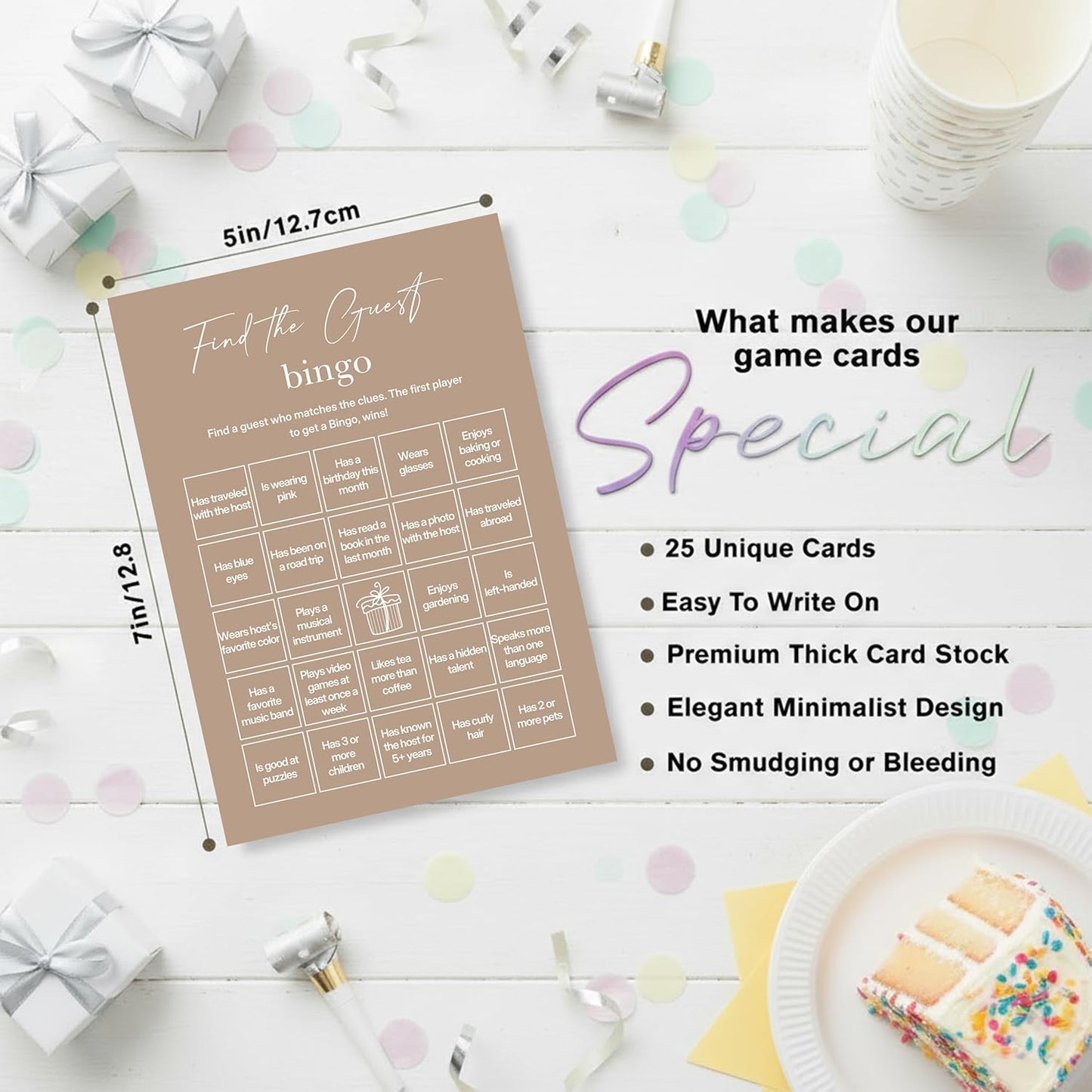 Find The Guest Bingo Cards – 25 Unique Cards, Icebreaker Party Games for Adults, Rustic Blush Pink Mingle Activity for Birthday Parties, Family Reunions, Office Events & Friendsgiving