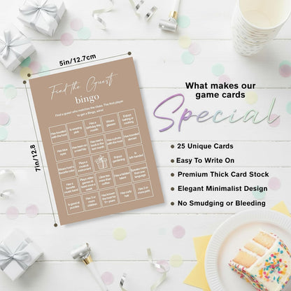Find The Guest Bingo Cards – 25 Unique Cards, Icebreaker Party Games for Adults, Rustic Blush Pink Mingle Activity for Birthday Parties, Family Reunions, Office Events & Friendsgiving