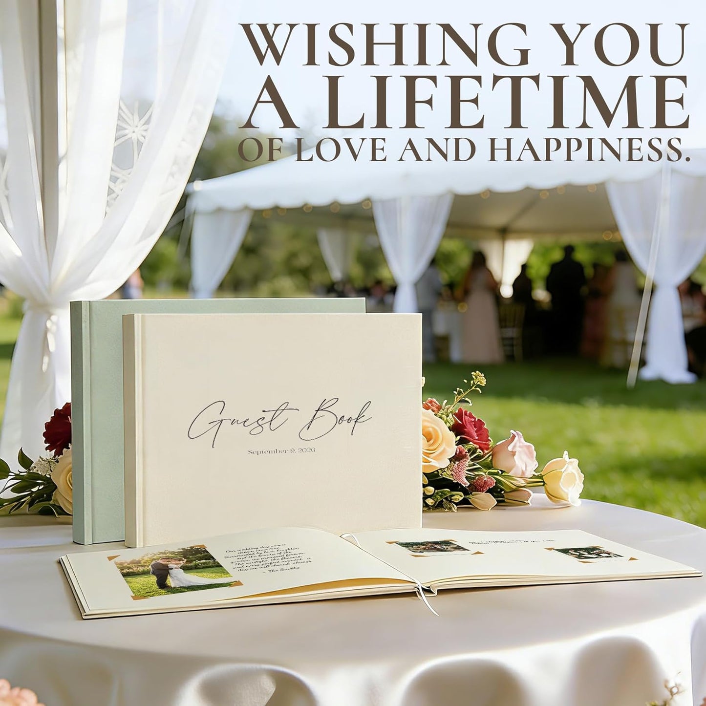 Vienrose Wedding Guest Book Journal, Wedding Registry Must Haves Things with 80 Blank Pages, Linen Photo Guestbook to Sign at Reception Party, Create Your Customizable Memory Album, Dusty Sage Green