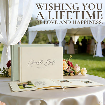 Vienrose Wedding Guest Book Journal, Wedding Registry Must Haves Things with 80 Blank Pages, Linen Photo Guestbook to Sign at Reception Party, Create Your Customizable Memory Album, Dusty Sage Green