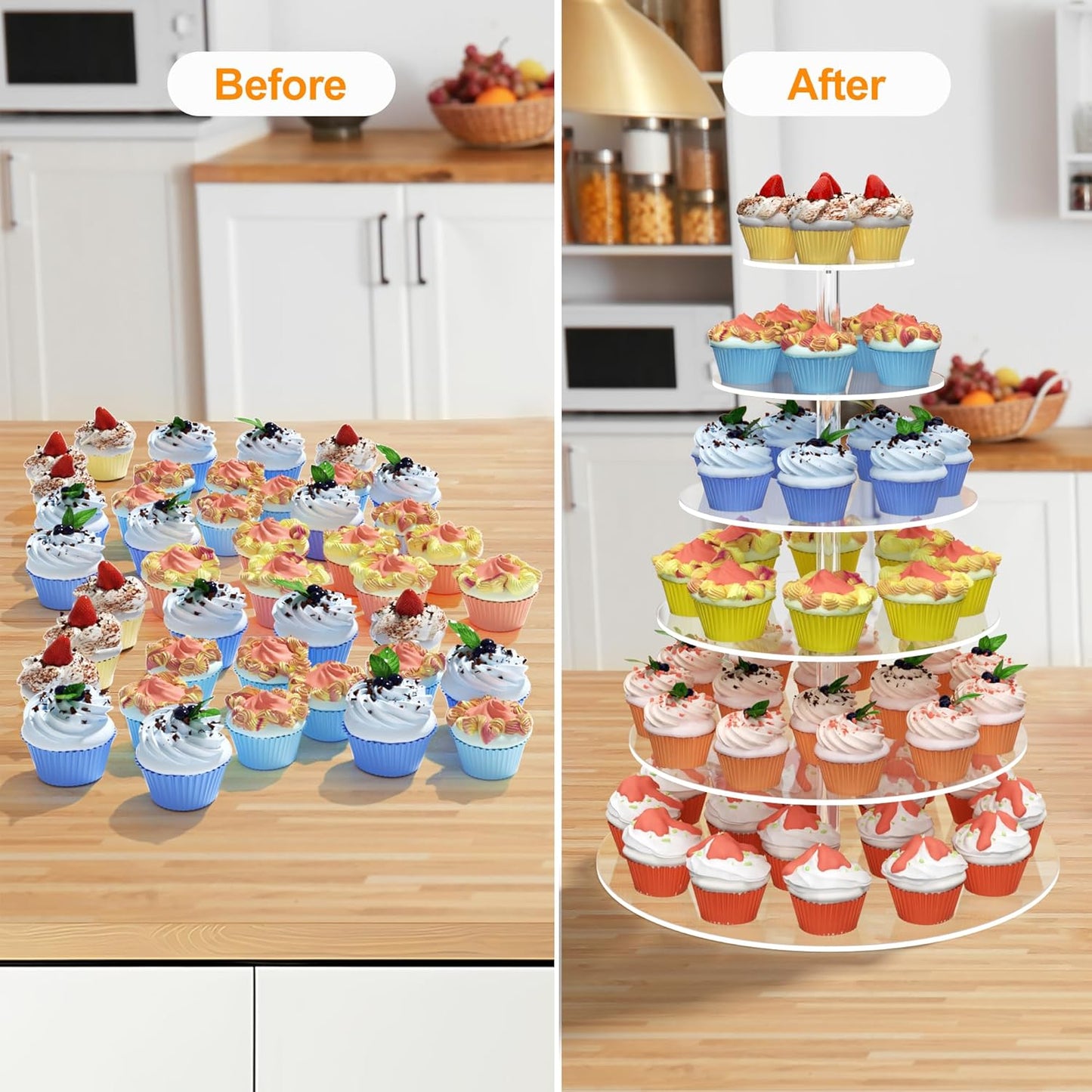 4 Tier Round Cupcake Stand, Acrylic Cupcake Display Stand for 38 Cupcakes, Clear Cupcake Holder Stand for Dessert Table, Cupcake Tower Stand for Wedding Birthday Party Graduation