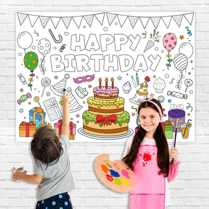 43.3x31.5 Summer Coloring Poster with Picture, Giant Cute Painting Poster, Large Coloring Tablecloth for Classroom Home Birthday Party Supplies Favor