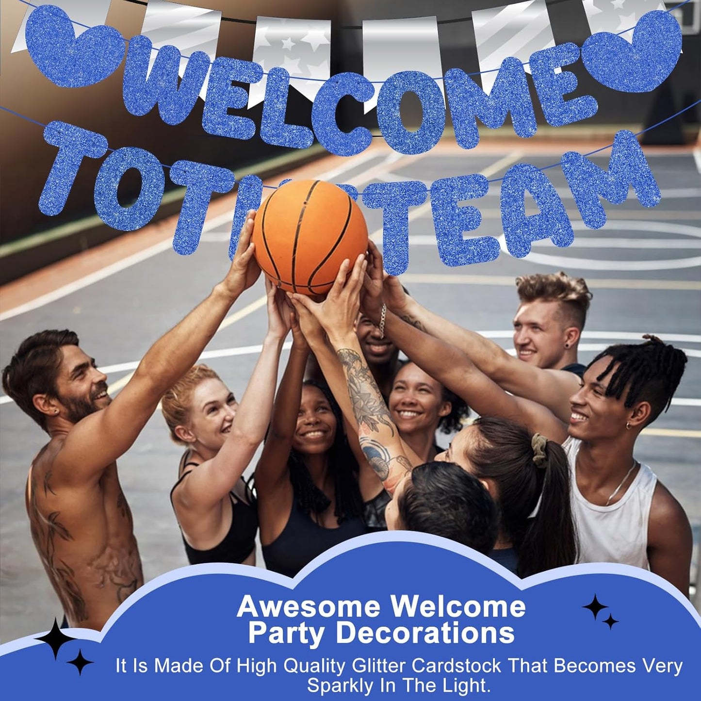 Welcome to the Team Banner, Navy Blue Welcome Sign, Glitter DIY Welcomes Banner for Office, Perfect Welcomes Party Supplies for New Employee, Coworker, Colleague, Staff, Includes Stringing Tool