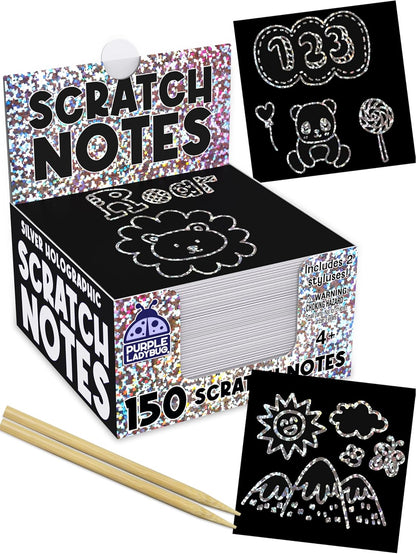 PURPLE LADYBUG Scratch Art for Kids - 150 Rainbow Scratch Art Mini Notes Arts and Craft Supplies, Crafts for Kids Ages 4-12, Mothers Day Note Cards, Kid Summer Activities for Camping & Summer Crafts