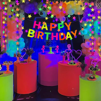 508ft UV Neon Paper Garland Crepe Streamers Glow in The Dark Party Supplies Garland Neon Party Decorations Streamers for Blacklight Reactive Fluorescent Wedding Birthday Party Decorations