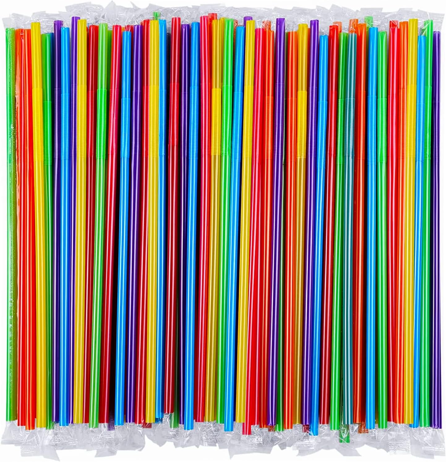 SONGNASS 100PCS Flexible Plastic Straws, Colorful Disposable Bendy Party Fancy Straws12.8inch Extra Long Straws Party Decorations