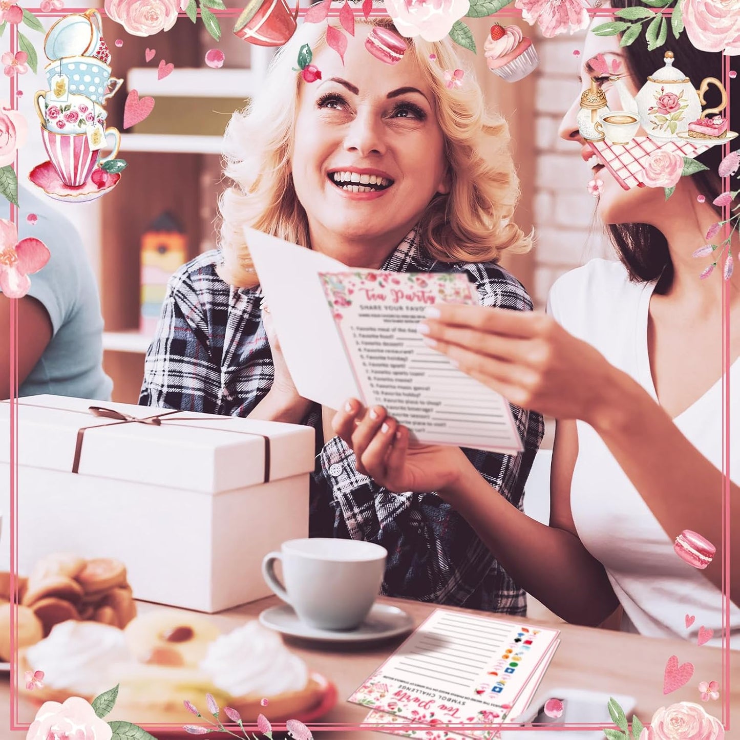 Fullhawl 202 Pcs Tea Party Games 40 Players Floral Tea Party Cards Garden Tea Party Games for School Party, Birthday, Bridal Shower, Garden Tea Party, Family Activities Party, Group Activity