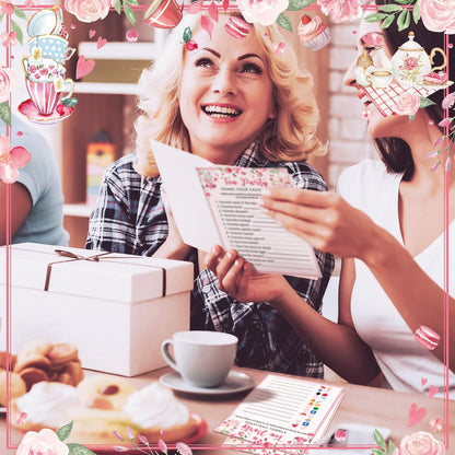 Fullhawl 202 Pcs Tea Party Games 40 Players Floral Tea Party Cards Garden Tea Party Games for School Party, Birthday, Bridal Shower, Garden Tea Party, Family Activities Party, Group Activity
