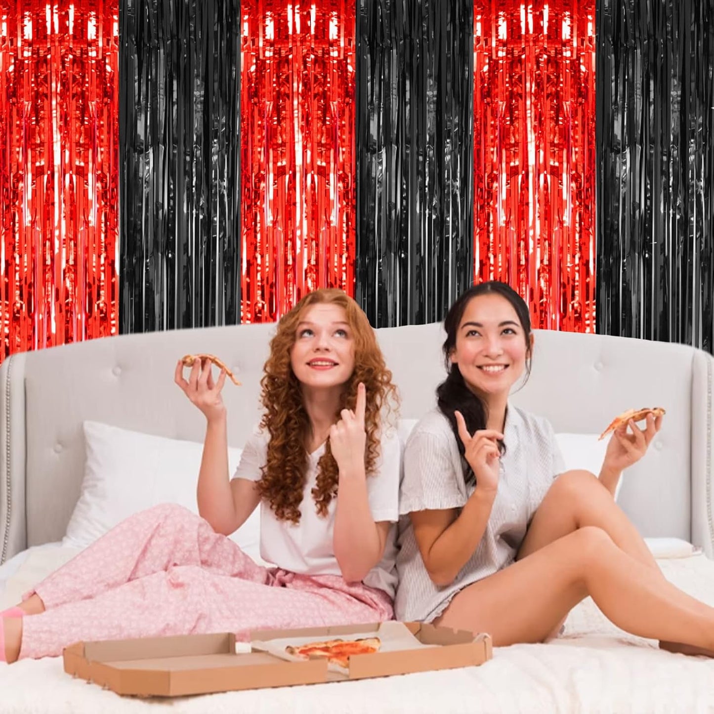 2 Pack 3.2ft x 8.2ft Silver Metallic Tinsel Foil Fringe Curtains, Door Streamer Photo Booth Backdrop for Birthday Graduation Engagement Bridal Shower Bachelorette Baby Shower Party Decorations