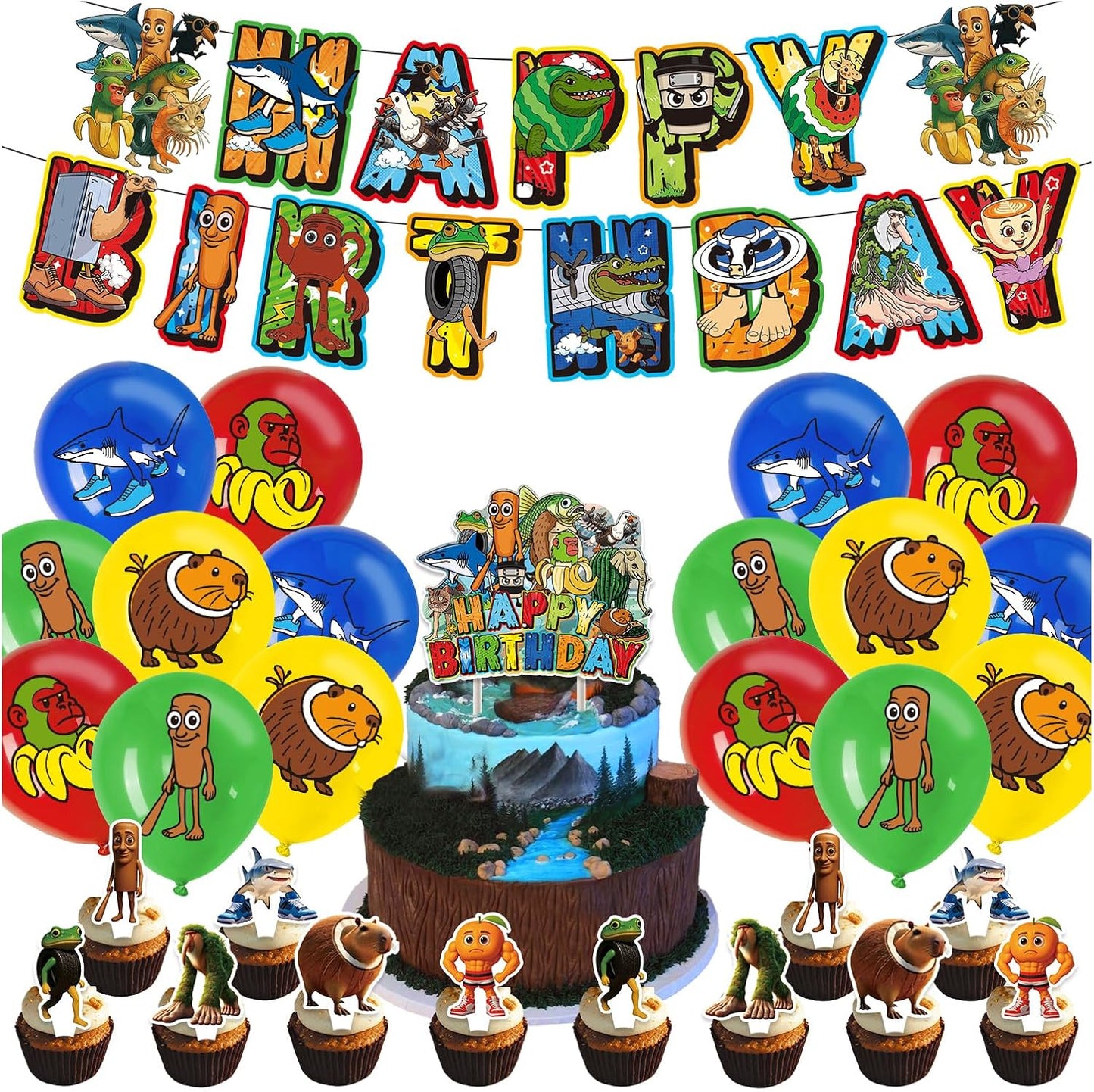 TJLMCORP Italian Brainrot Party Game, Pin the Tail Party Game Set With 24 Stickers and and 2 Blindfolds, Tralalero Themed Birthday Party Supplies, Brain Rot Party Decorations（Tung Tung Tung Sahur）