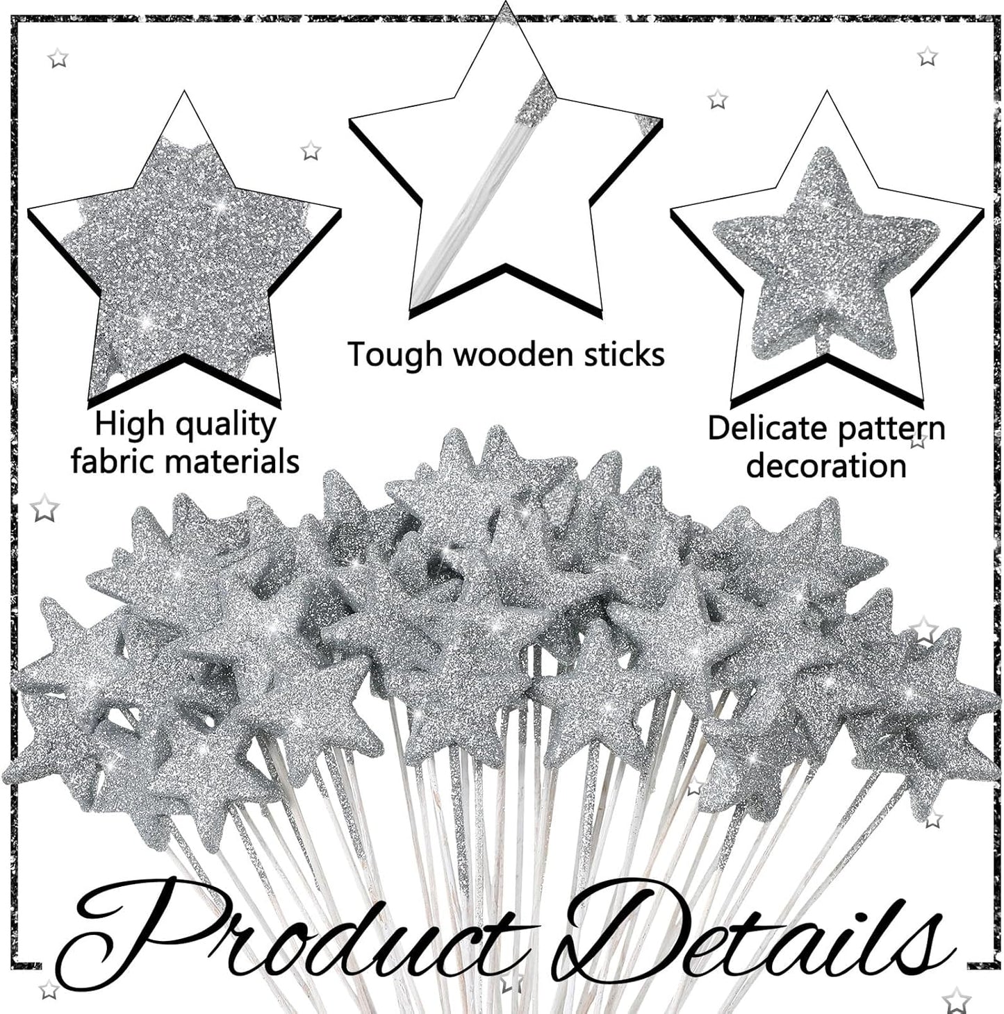 Suzile 60 Pcs Golden Star Floral Pick 8'' Star Centerpiece Table Decor Gold Glitter Craft Stick Sparkly Foam Stem for Floral Arrangement Wreath Wedding Bridal Baby Shower Birthday Stars Arrangement