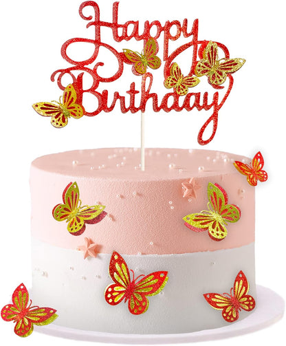 13-Pieces 3D Butterfly Cupcake Topper for Girls Women's Happy Birthday Cake Decorations Party Decorations(Pink)