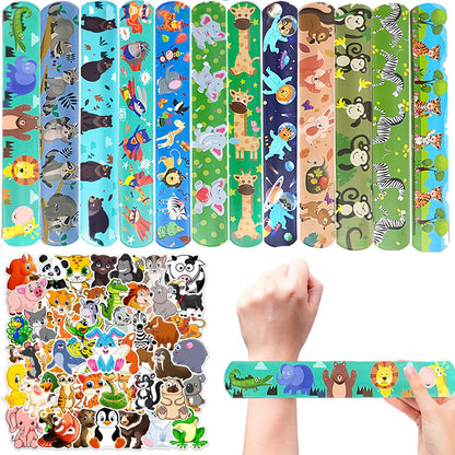 CZWXOXO 74Pcs Dinosaur Theme Party Favors Contain 24 Pcs Slap Bracelets 50Pcs Stickers, Dino Theme Birthday Party Decorations,Classroom Rewards Supplies.