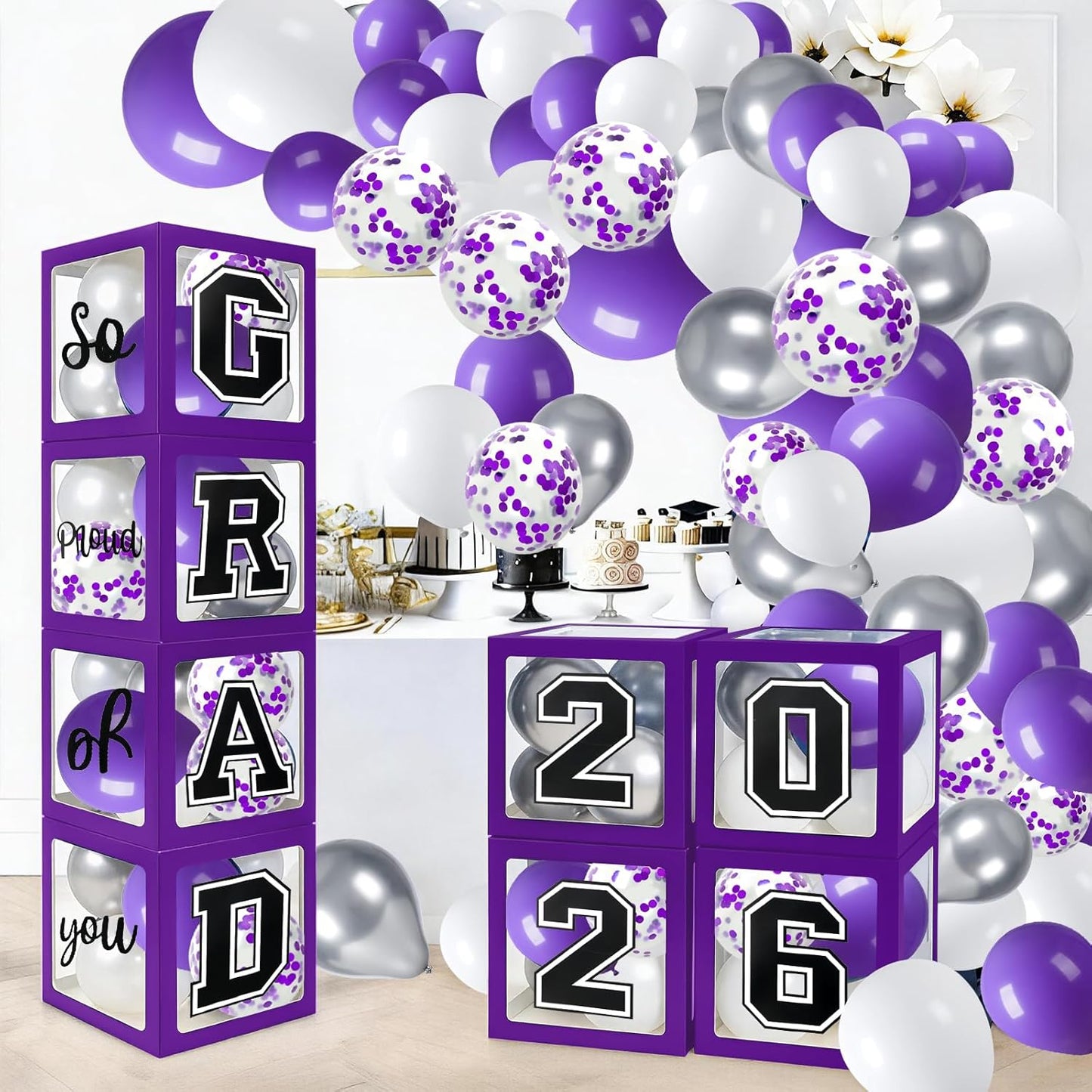 Graduation Decorations 2026 Graduation Party Decorations Set of 4 Boxes with 129pcs Balloons Arch Garland Kit Party Supplies for Any Grades Blue