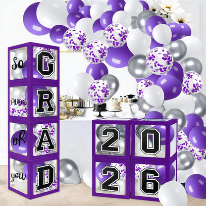 Graduation Decorations 2026 Graduation Party Decorations Set of 4 Boxes with 129pcs Balloons Arch Garland Kit Party Supplies for Any Grades Blue
