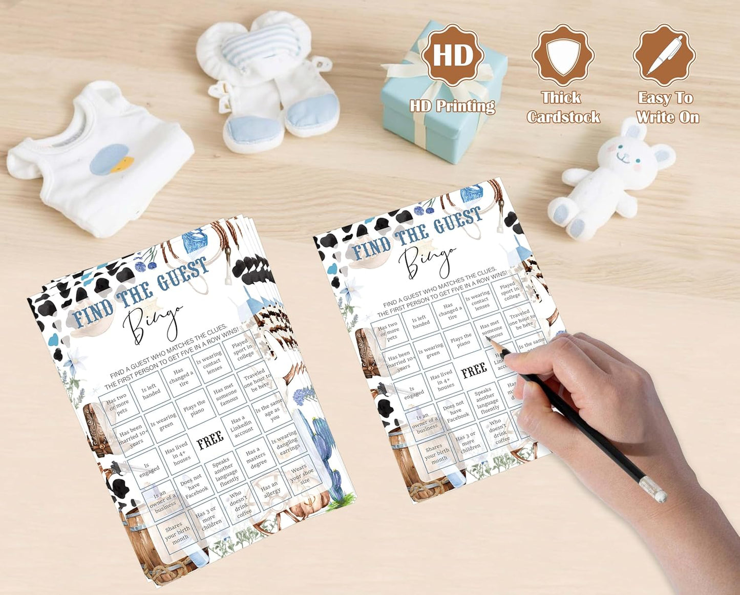 Cowboy Baby Shower Bingo Game, Pack of 30 Game Cards, Wild West Rodeo Shower Game, Gender Reveal Party Decorations, Gender Neutral - KR59