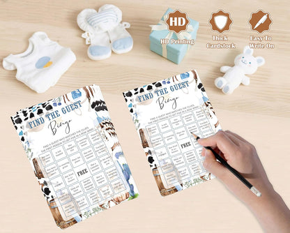 Cowboy Baby Shower Bingo Game, Pack of 30 Game Cards, Wild West Rodeo Shower Game, Gender Reveal Party Decorations, Gender Neutral - KR59