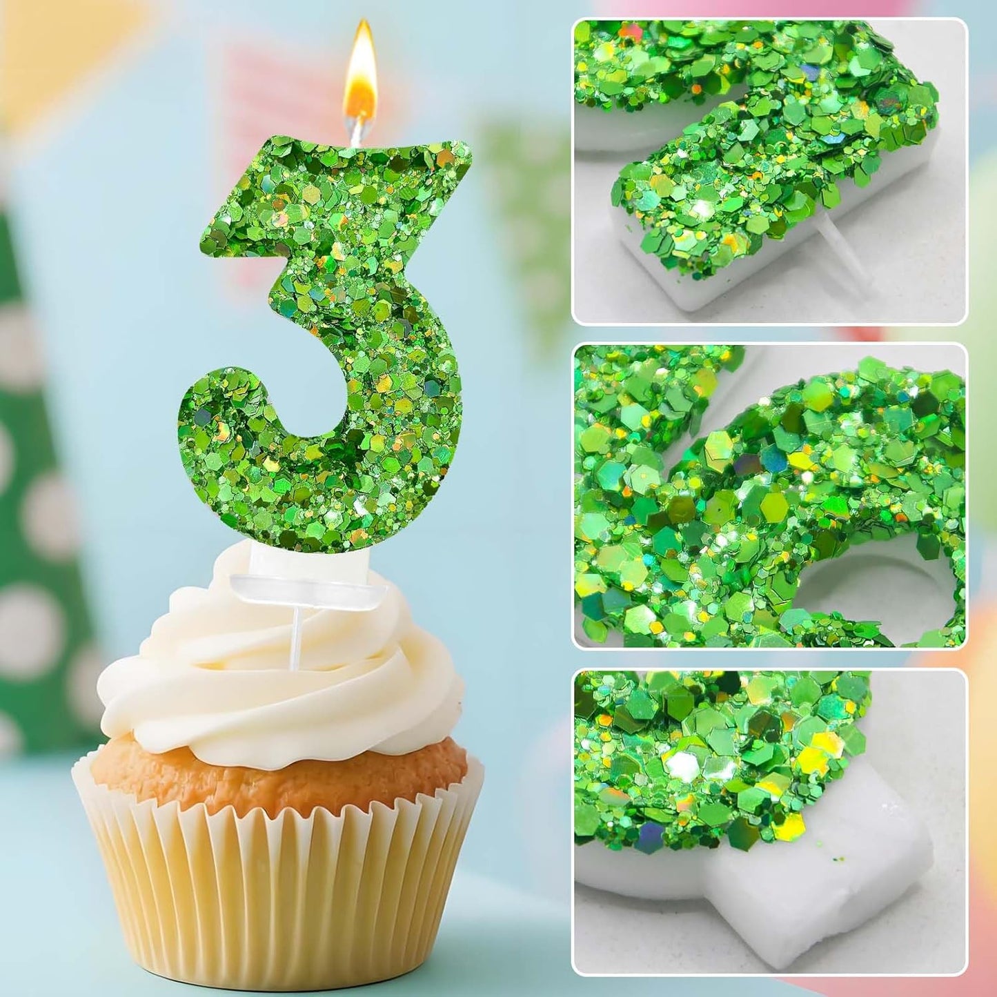 Birthday Number Candles, Glitter Number Candle Cake Decorations with Sequins, Cupcake Decorations for Girls, Women, Party Anniversary Celebrations (Number 6, Purple)